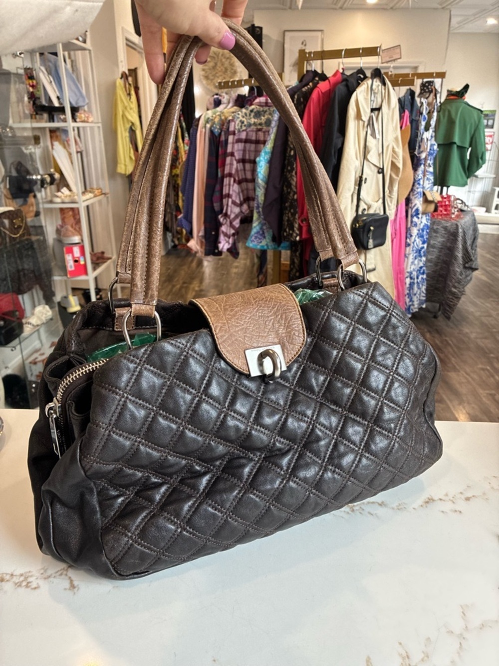 Marc Jacobs Quilted Brown Tote Bag with Contrast Handle - Picture 4 of 10